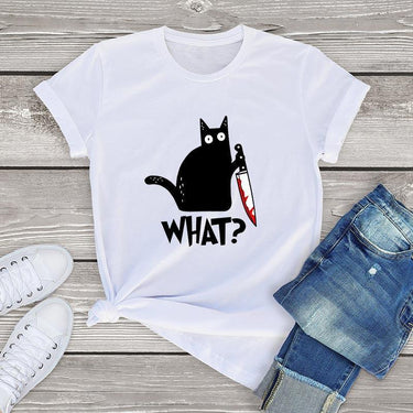 Black Cat What? Tee Shirts & Tops KittyNook White S